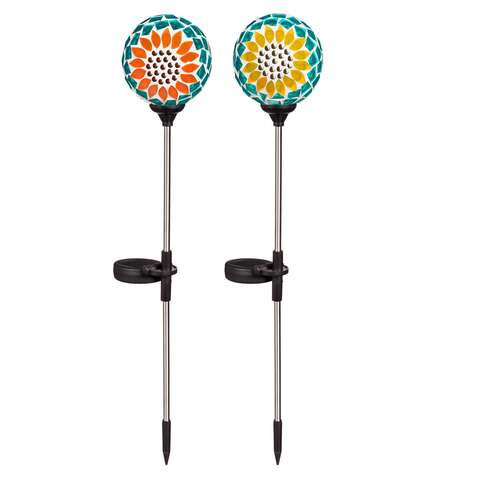 Luminous Garden Assorted Glass 22 in. H Sunflower Mosaic Solar Garden Stake, Pack of 12