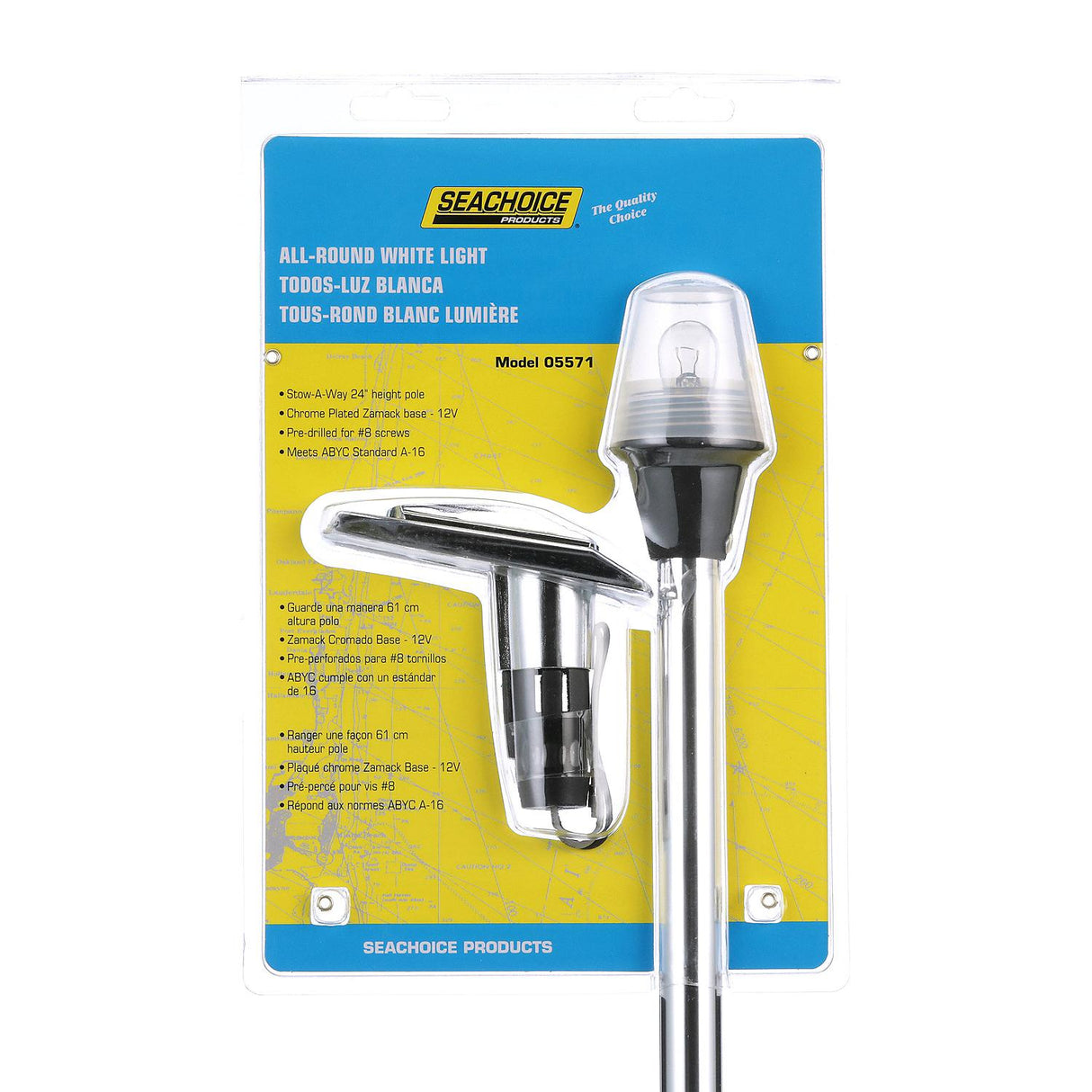 Seachoice 05571 All-Round White Stow-A-Way Light With Base, 24-1/8" High