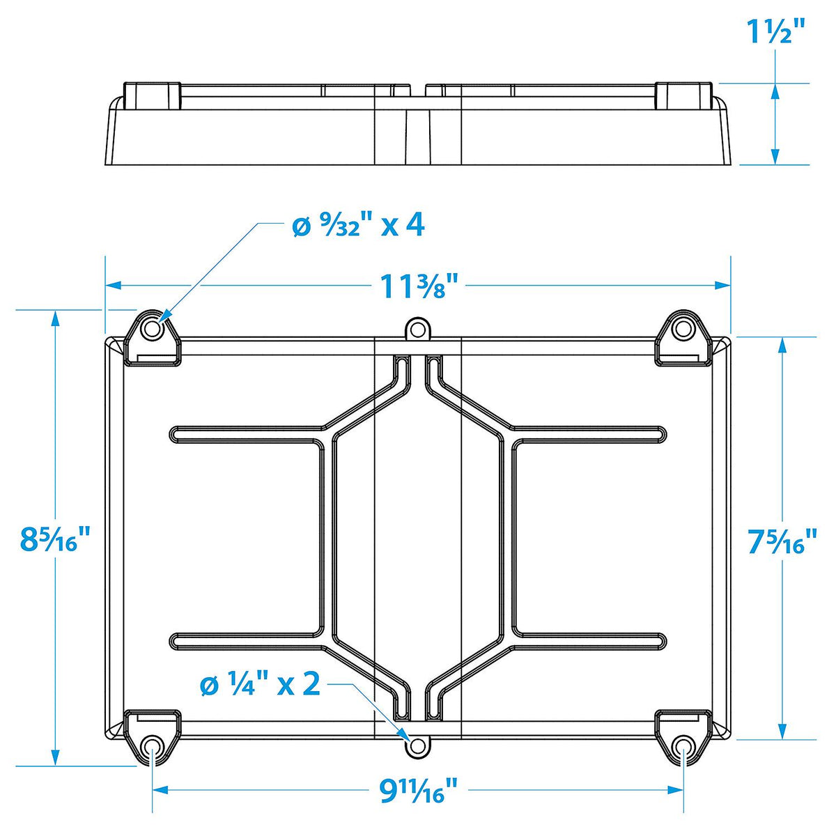 Seachoice 22021 Battery Tray With Stainless Steel Hold Down Rods