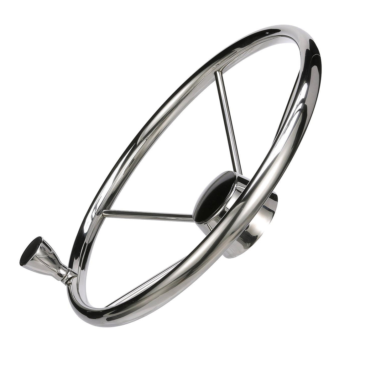 Seachoice 5 Spoke 15″ Stainless Steel Destroyer Steering Wheel With Turning Knob & Black Center Cap