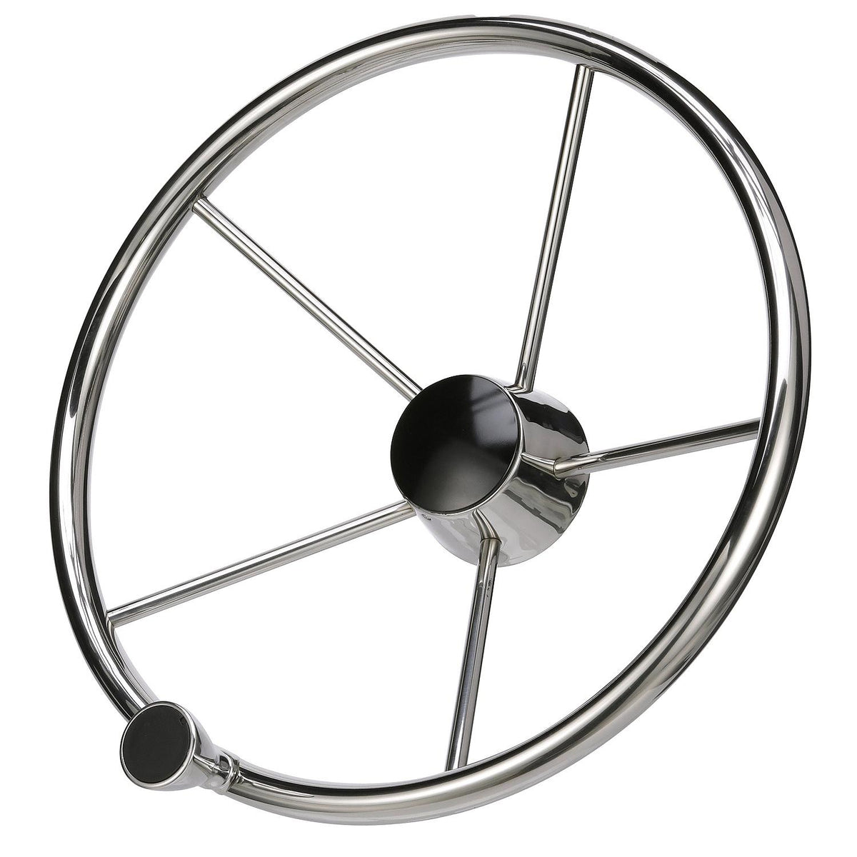 Seachoice 5 Spoke 15″ Stainless Steel Destroyer Steering Wheel With Turning Knob & Black Center Cap