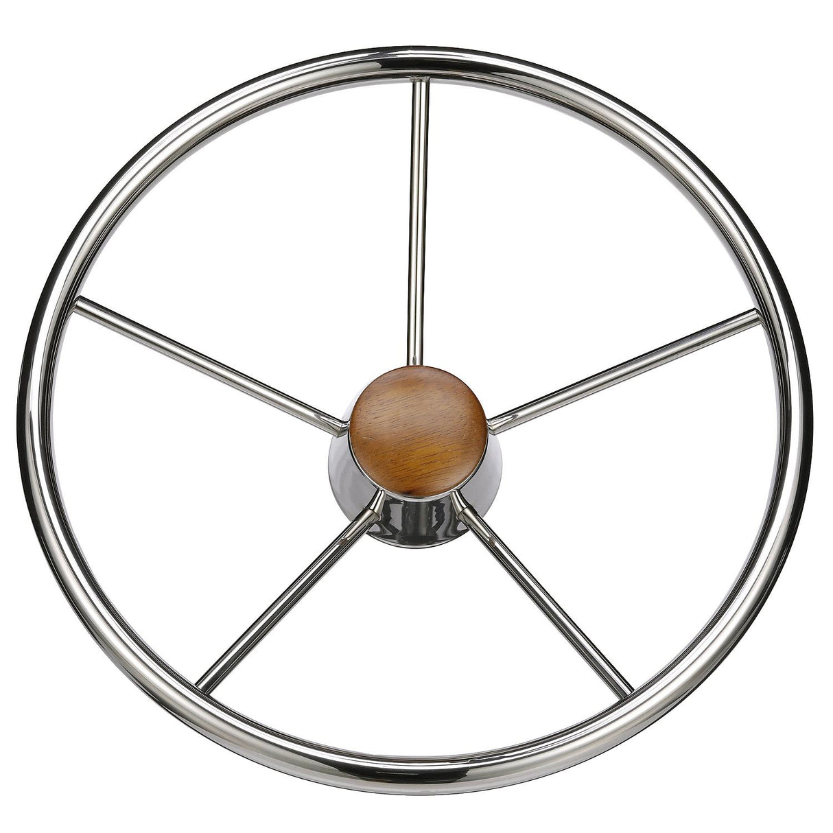 Seachoice 5 Spoke 15" Stainless Steel Destroyer Steering Wheel With Genuine Teak Cap