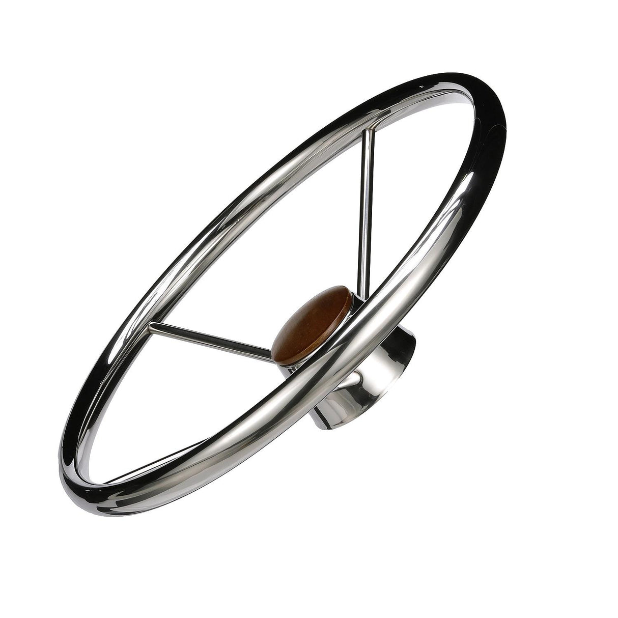 Seachoice 5 Spoke 15" Stainless Steel Destroyer Steering Wheel With Genuine Teak Cap