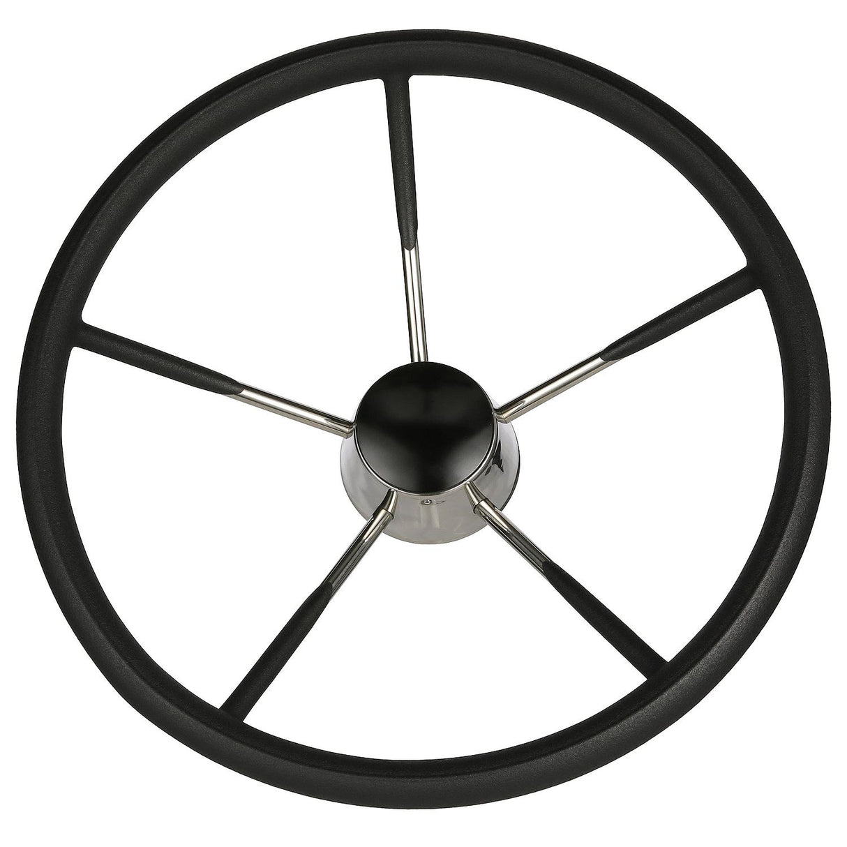 Seachoice 5 Spoke 15″ Stainless Steel Destroyer Steering Wheel With Permanent Foam Grip & Black Center Cap