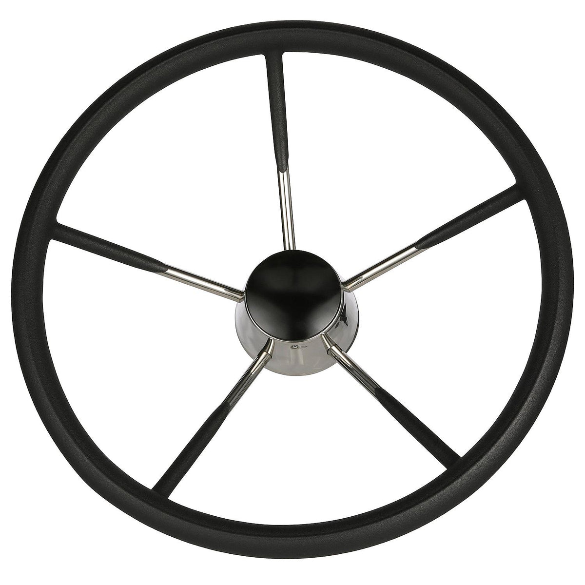 Seachoice 5 Spoke 15″ Stainless Steel Destroyer Steering Wheel With Permanent Foam Grip & Black Center Cap