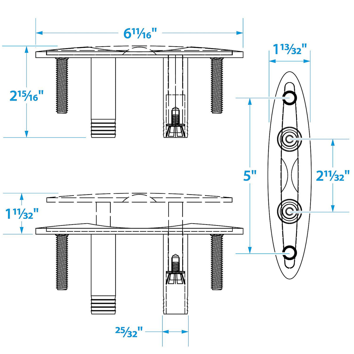 Seachoice Stainless Steel Pull Up Cleat With Studs