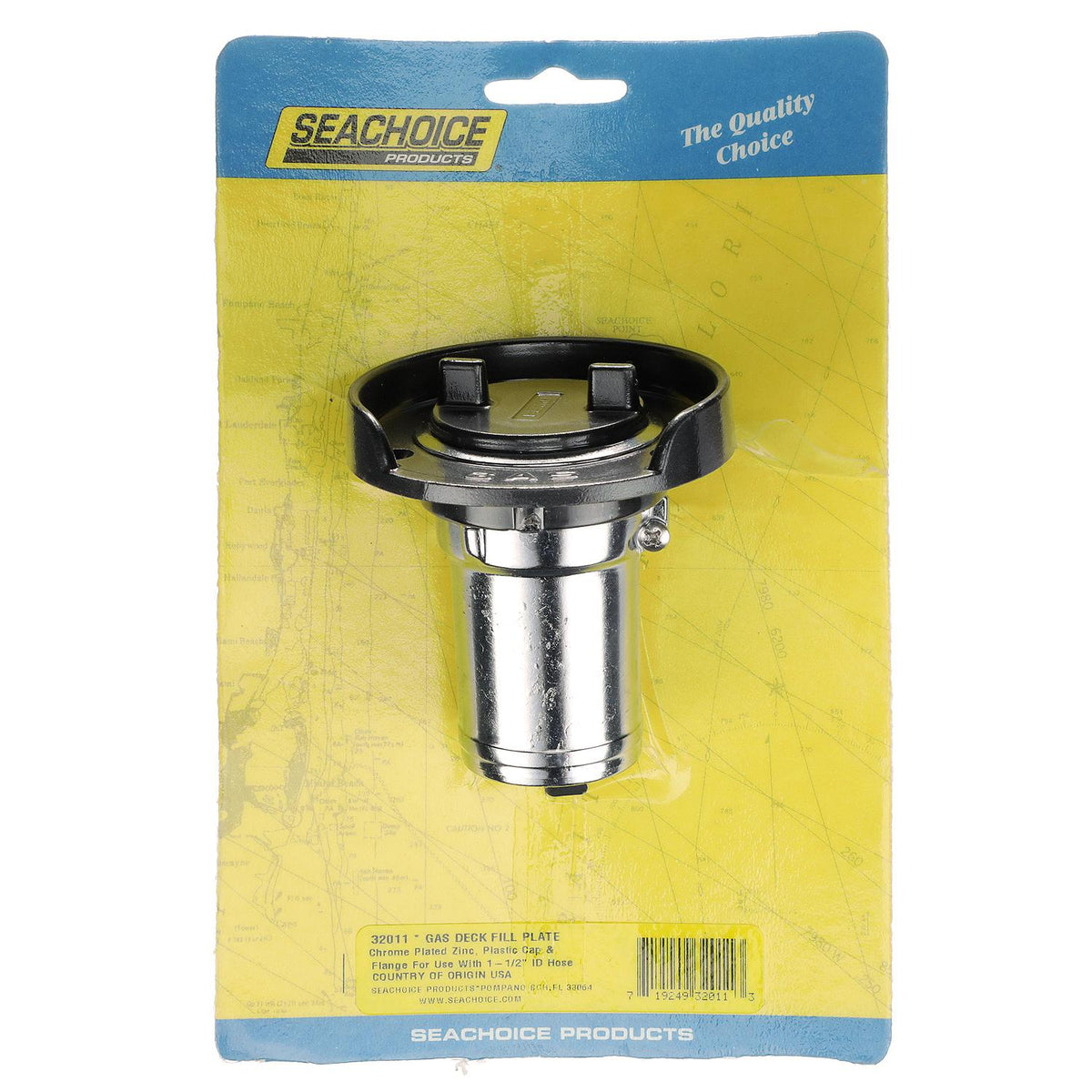 Seachoice Chrome Plated Zinc Gas Deck Fill With Cap (Strap Tether) For 1-1/2″ Hose