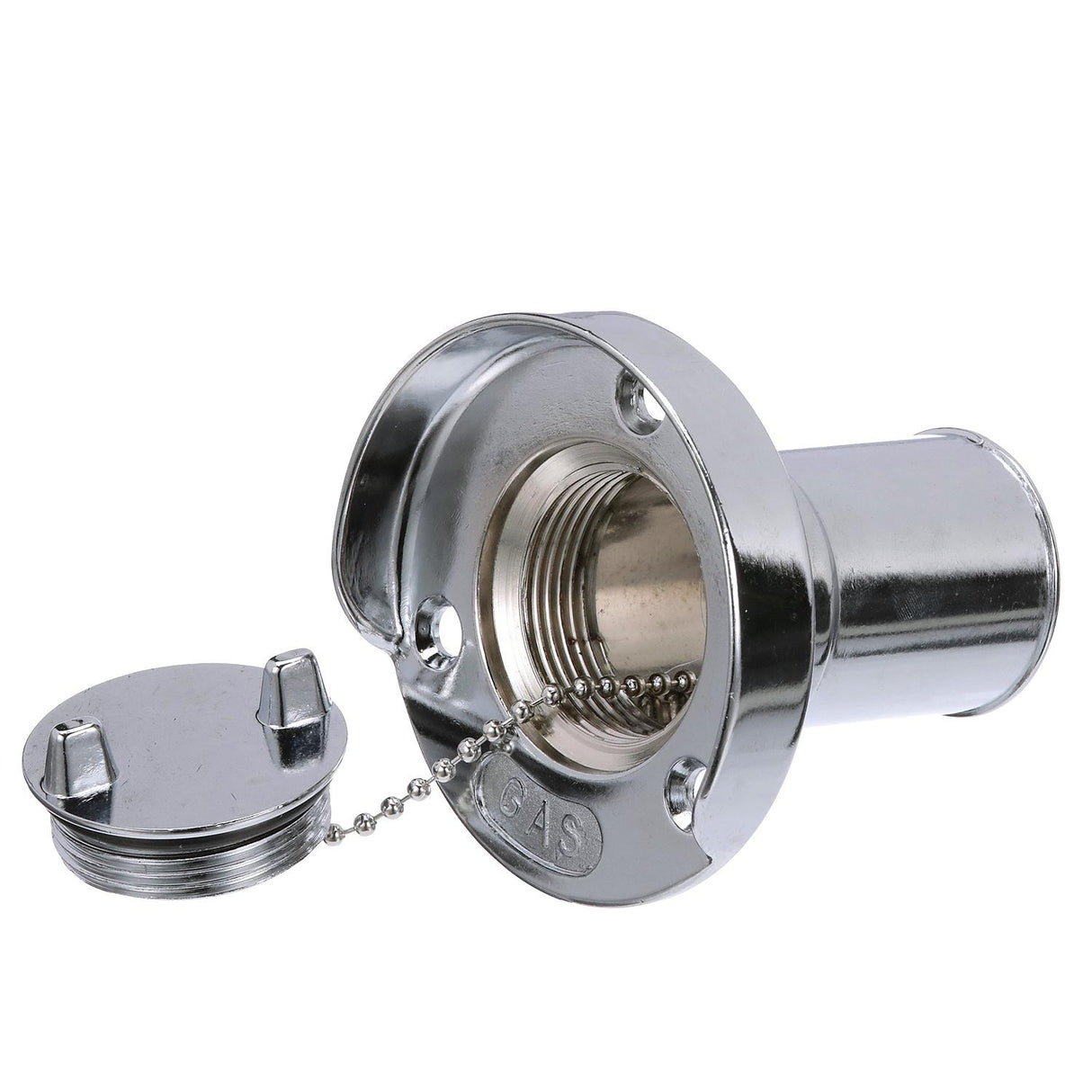 Seachoice Chrome Plated Zinc Gas Deck Fill With Cap (Beaded Chain Tether) For 1-1/2" Hose