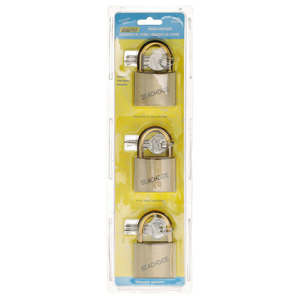 Seachoice 37331 2" Keyed-Alike Solid Brass Padlocks (3 Per Card)
