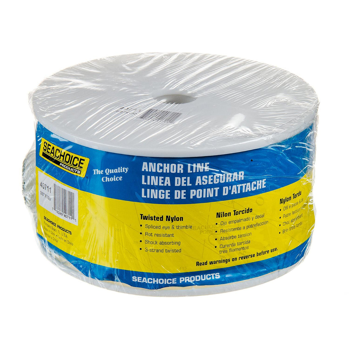 Seachoice 40711 3-Strand Twisted Nylon Anchor Line - White, 3/8″ x 100'