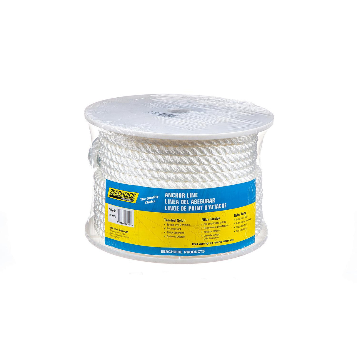 Seachoice 40741 3-Strand Twisted Nylon Anchor Line - White, 1/2" x 150'