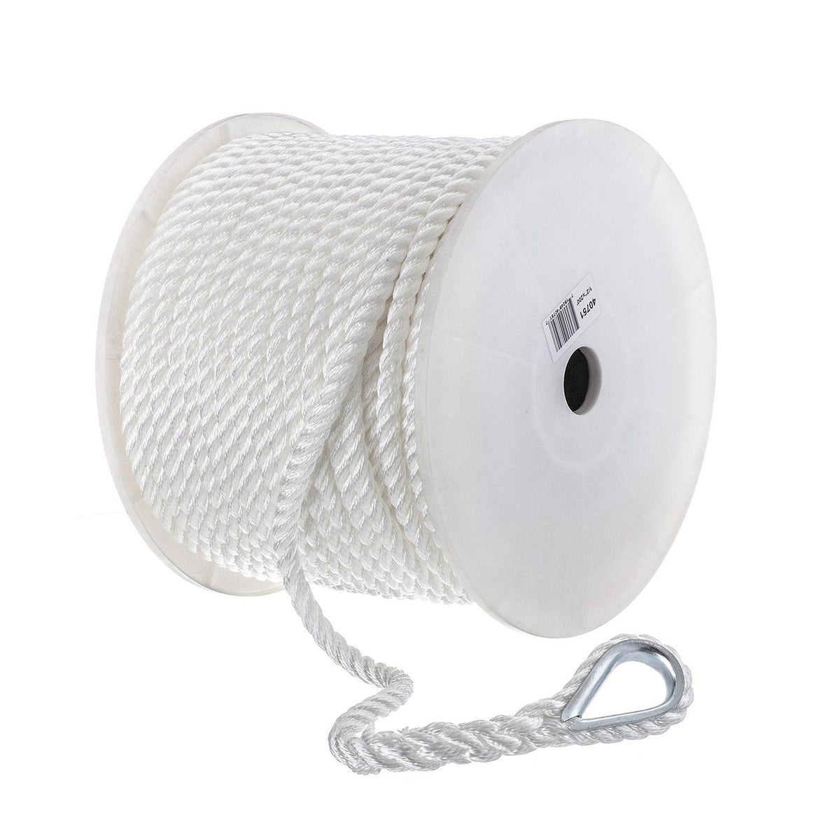 Seachoice 40751 3-Strand Twisted Nylon Anchor Line - White, 1/2″ x 200'