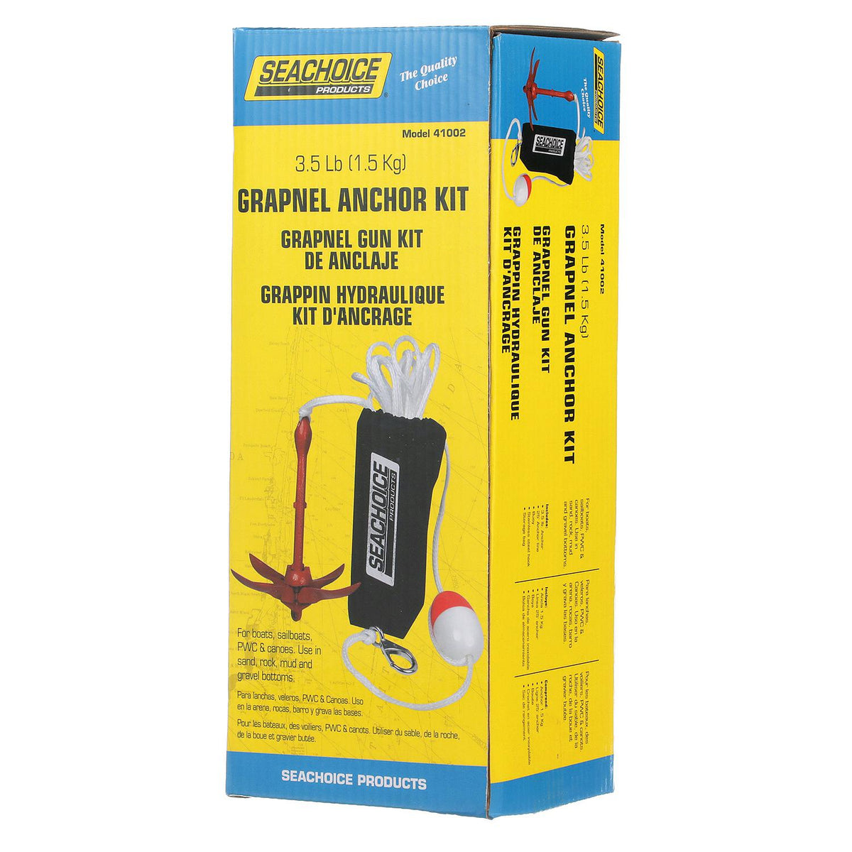 Seachoice 3.5 lb. Grapnel Anchor Kit For Boats 5 to 12' (Includes Anchor, 1/4″ x 25' Line, Adjustable Buoy, S/S Hook and Storage Bag)