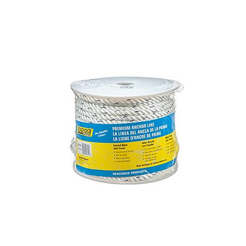 Premium 3-Strand Twisted Nylon Anchor LineWhite With Blue Tracer, 3/8″ x 150'