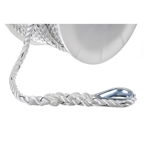 Premium 3-Strand Twisted Nylon Anchor Line White With Blue Tracer, 1/2″ x 150'