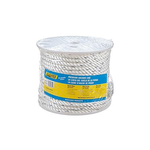 Premium 3-Strand Twisted Nylon Anchor LineWhite With Blue Tracer, 1/2″ x 200'