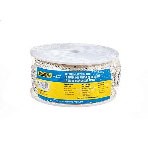 Premium 3-Strand Twisted Nylon Anchor Line White With Blue Tracer, 3/8" x 200'