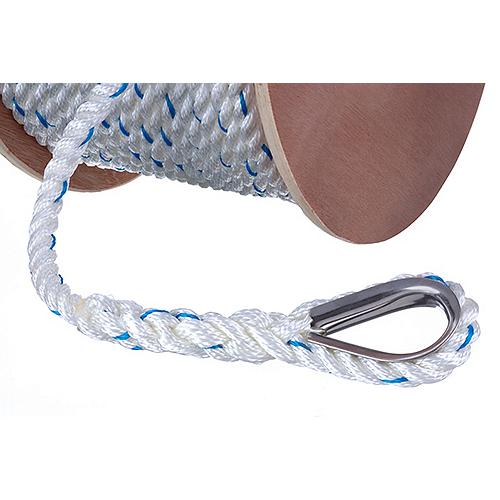 Premium 3-Strand Twisted Nylon Anchor LineWhite With Blue Tracer, 5/8″ x 250'