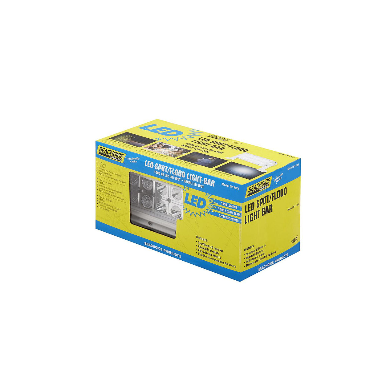 Seachoice 51703 LED Spot/Flood Light Bar, White Housing, 12 LEDs, 7.25", 12/24V