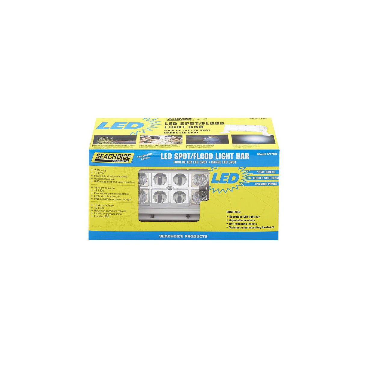 Seachoice 51703 LED Spot/Flood Light Bar, White Housing, 12 LEDs, 7.25", 12/24V