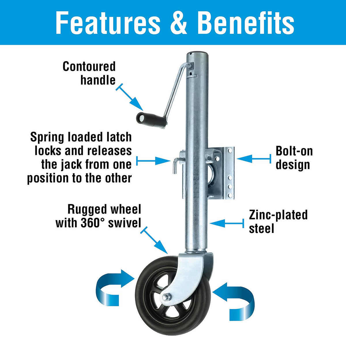 Seachoice 52031 Foldup Boat Trailer Jack, 8″ Wheel, 1,500 lbs. Max Load