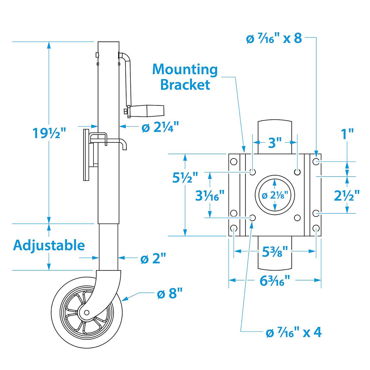 Seachoice 52031 Foldup Boat Trailer Jack, 8″ Wheel, 1,500 lbs. Max Load