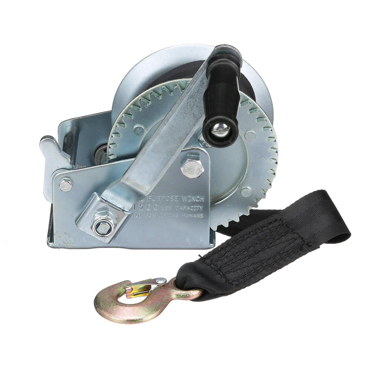 Seachoice 52191 1,200 Lb. Manual Trailer Winch, 1-Speed, 25-Ft. Strap w/Snap Hook