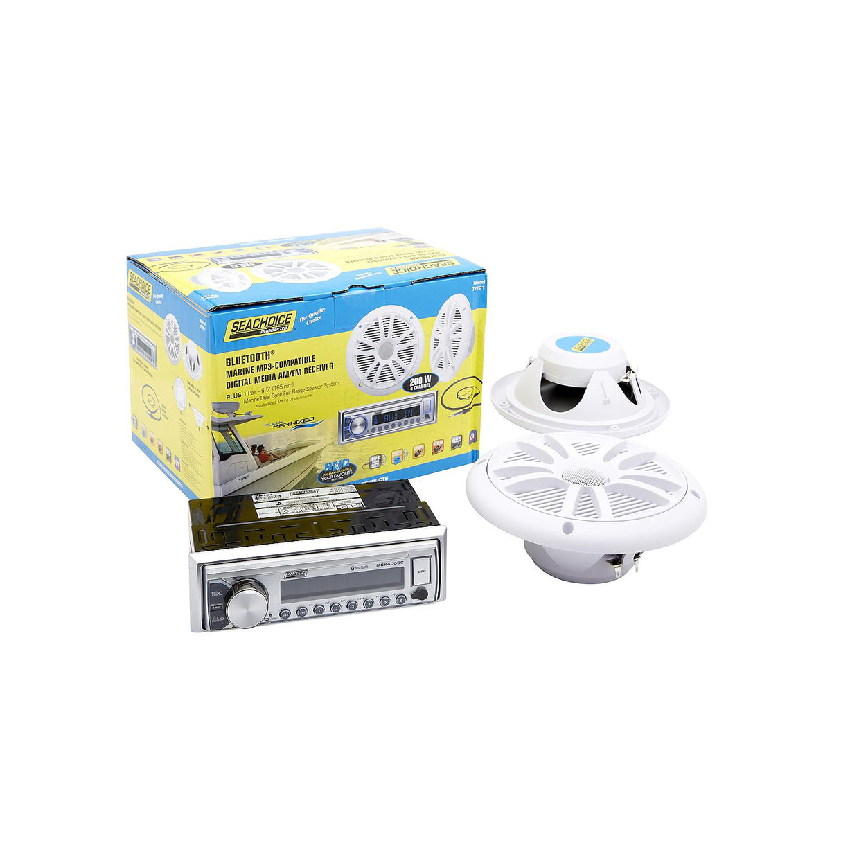 Seachoice 72101 Marine Bluetooth/MP3/AM/FM Marine Stereo Package w/Speakers & Antenna
