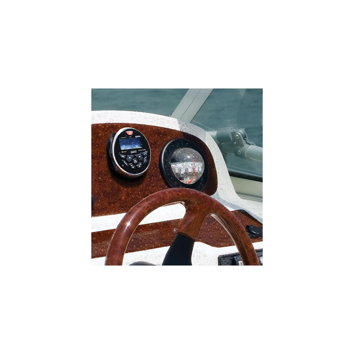 Seachoice 72104 Bluetooth In-Dash Marine Gauge Stereo, Round Face