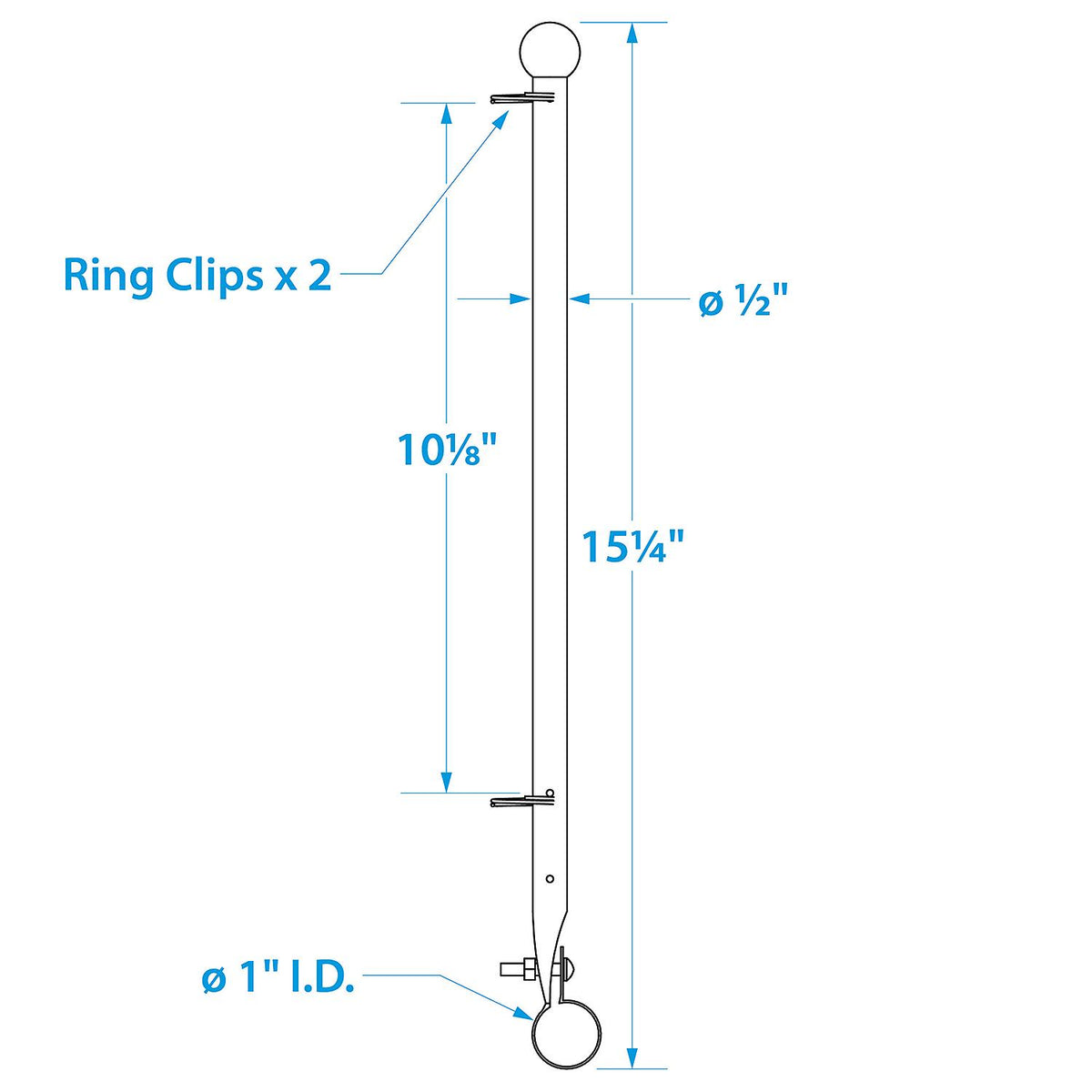 Seachoice 77001 7/8″ Rail Clamp Flag Staff 15-3/16″ Long