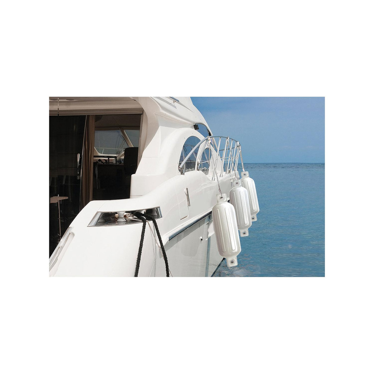 Seachoice 79031 Twin Eye Ribbed Fender, White, 8.5 x 27″