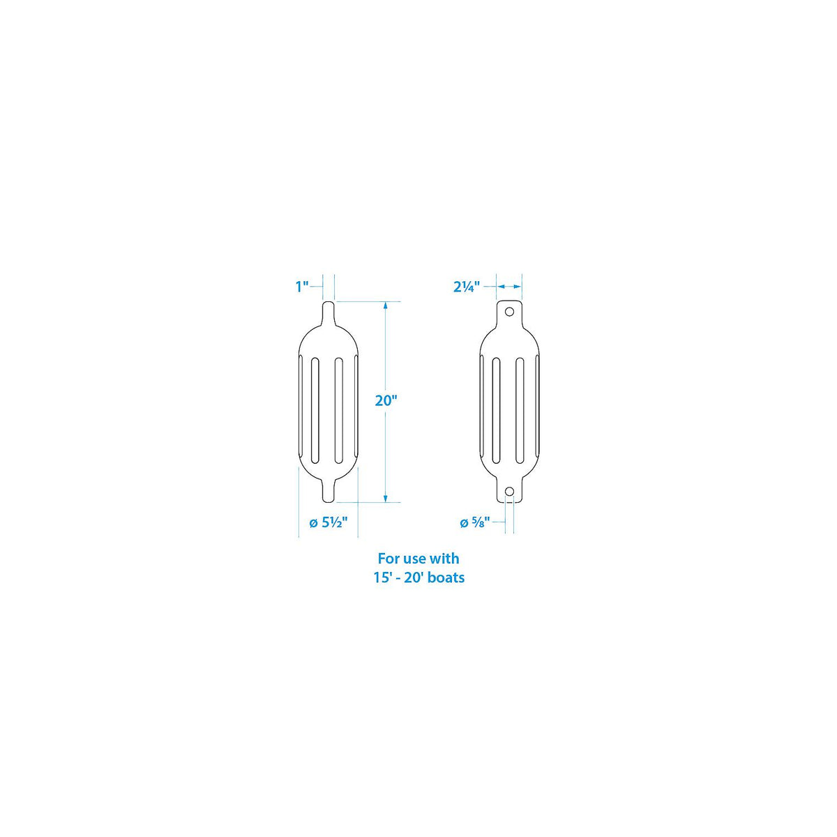 Seachoice 79261 Twin Eye Ribbed Fender Kit (Includes 2 5.5″ x 20″ Black Fenders and 2 Matching 3/8 x 5' Fender Lines)