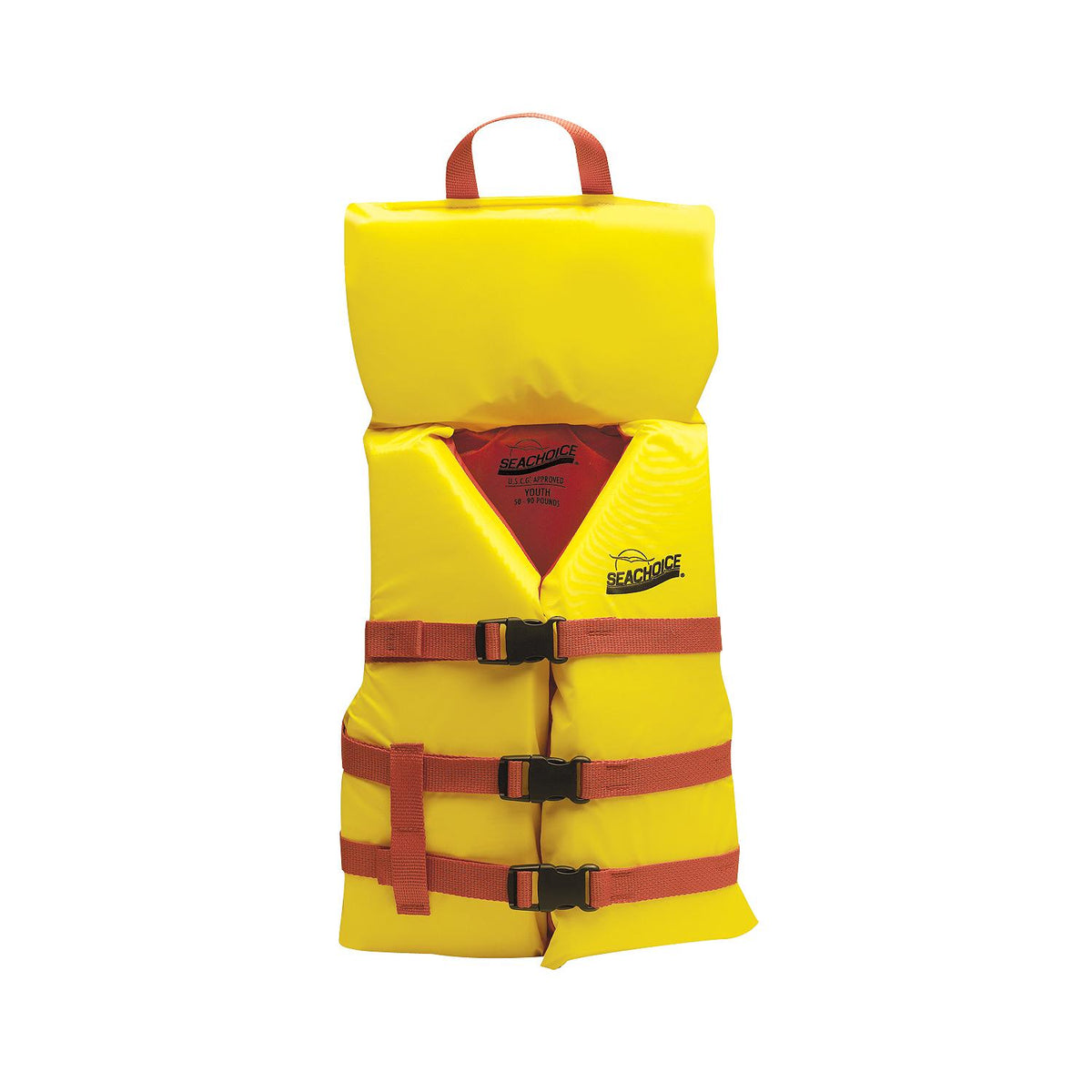 Seachoice 86120 Type ll Childrens Vest Youth, Red/Yellow Life Vest With Pop-Up Pillow