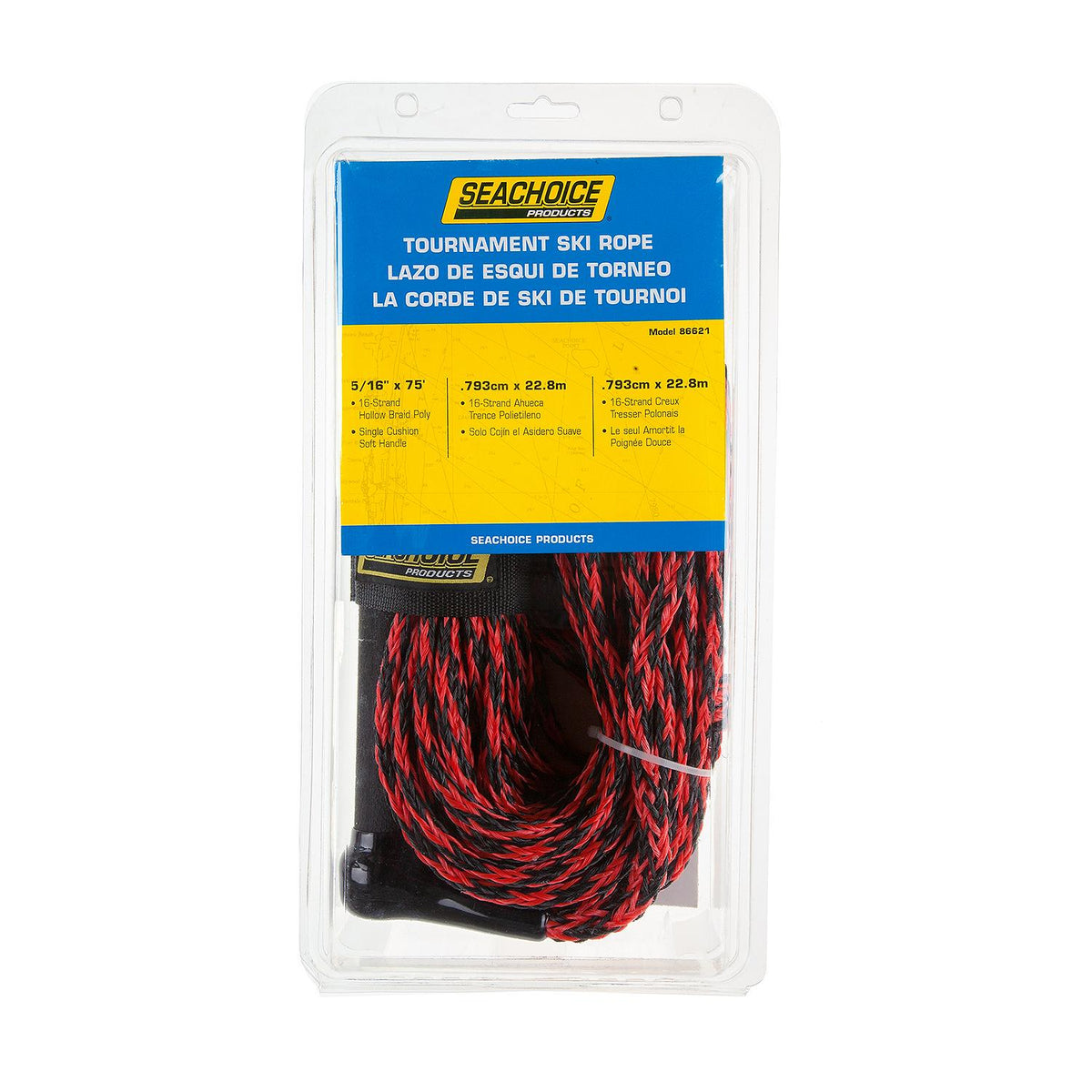 Seachoice 86621 Water Ski Rope, 75', 12″ Handle with Rubber Grip