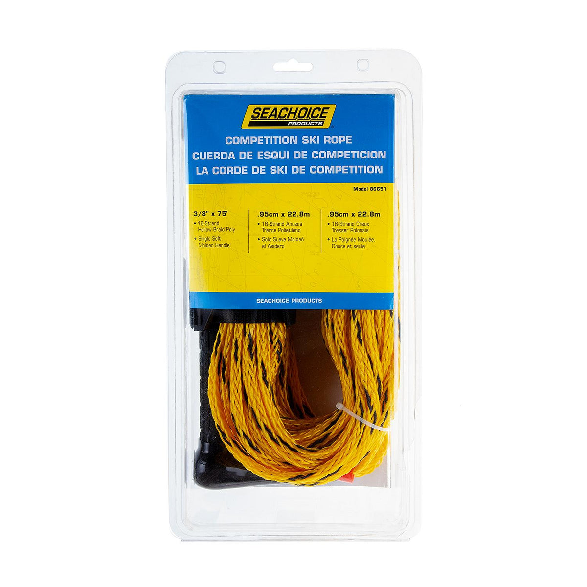 Seachoice 86651 Water Ski Tow Rope, 75', 12″ Handle with Textured Rubber Grip