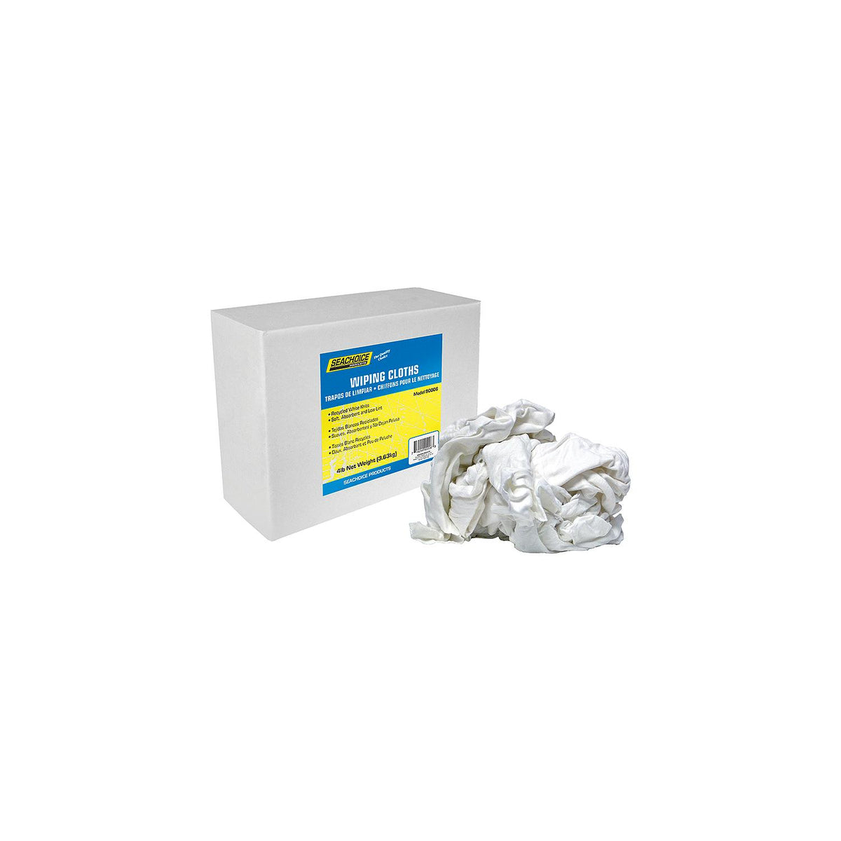 Seachoice 90006 Recycled White Knits Wiping Cloths, 4-lb. Box
