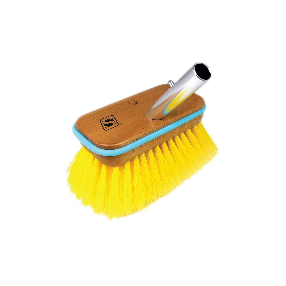 Seachoice 90554 Deck Brush with Bumper - Wood 6″, Medium (Yellow Poly)