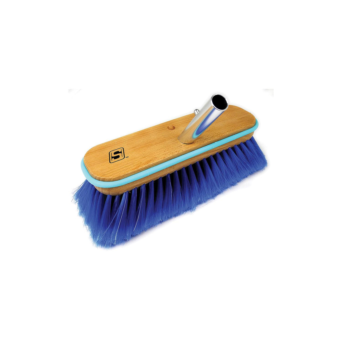 Seachoice 90561 Deck Brush with Bumper - Wood10″, Extra Soft (Blue Poly)
