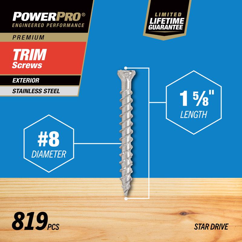 HILLMAN Power Pro No. 8 X 1-5/8 in. L Star Bronze Ceramic Coarse Trim Screws 819 pk