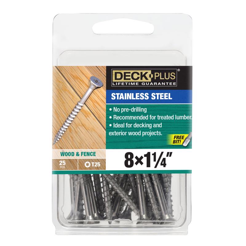 HILLMAN Deck Plus No. 8 Ga. X 1-1/4 in. L Stainless Steel Star Flat Head Deck Screws 25 pk