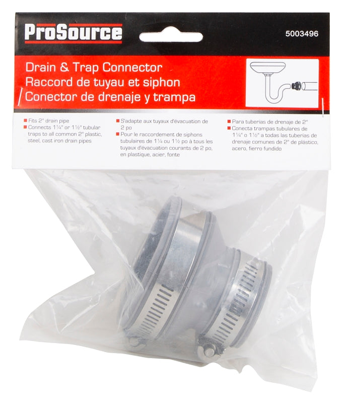 ProSource DTC-215 Drain Trap Connector, 2 in, Common Drain Traps to Plastic, Steel, Cast Iron or Copper Drain Pipe, PVC