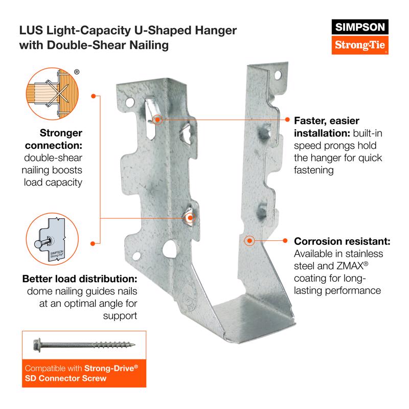 Simpson Strong-Tie ZMax 2 in. H X 6.625 in. W 18 Ga. Galvanized Steel Joist Hanger, Pack of 15