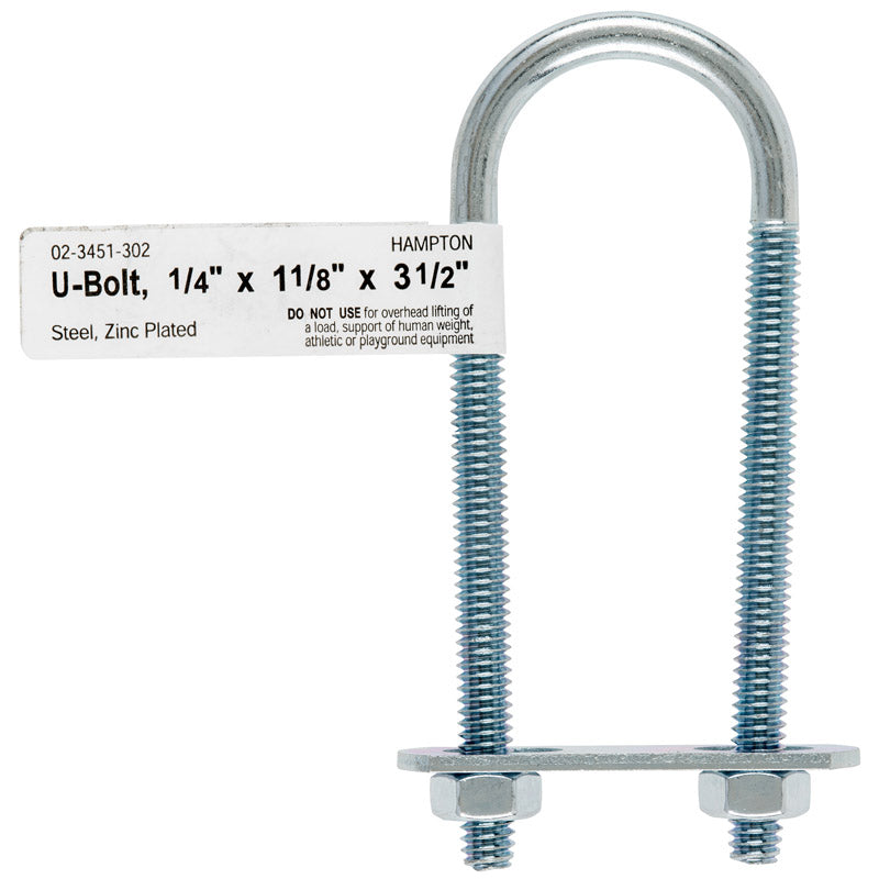 Hampton 1/4 in. X 1-1/8 in. W X 3-1/2 in. L Coarse Zinc-Plated Steel U-Bolt, Pack of 10