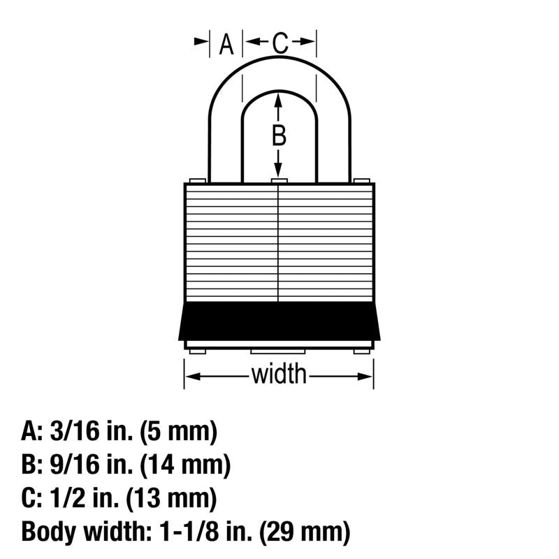 Master Lock 1 in. H X 1-1/8 in. W Laminated Steel 4-Pin Cylinder Exterior Padlock