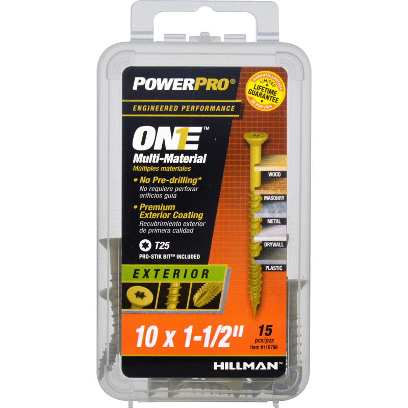 HILLMAN Power Pro No. 10 Ga. X 1-1/2 in. L Star Flat Head Coarse Multi-Material Screws, Pack of 5
