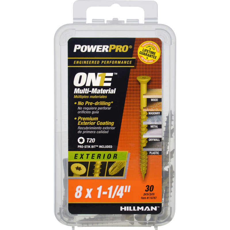 HILLMAN Power Pro No. 8 Ga. X 1-1/4 in. L Star Flat Head Coarse Multi-Material Screws, Pack of 5