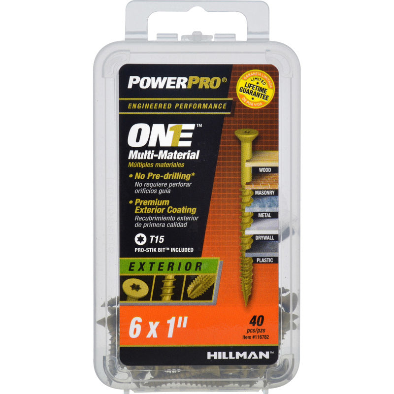 HILLMAN Power Pro No. 6 Ga. X 1 in. L Star Flat Head Coarse Multi-Material Screws, Pack of 5