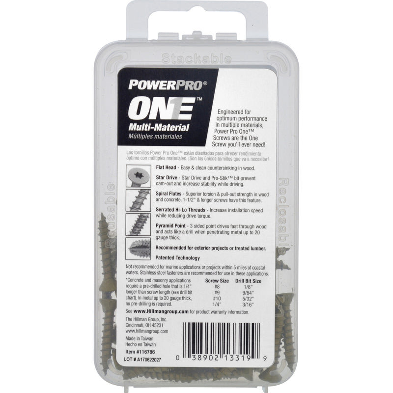 HILLMAN Power Pro No. 6 Ga. X 1 in. L Star Flat Head Coarse Multi-Material Screws, Pack of 5