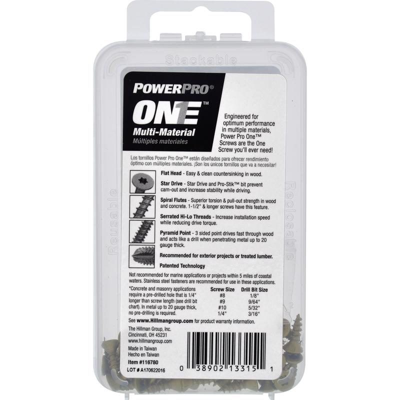 HILLMAN Power Pro No. 6 Ga. X 1/2 in. L Star Flat Head Coarse Multi-Material Screws, Pack of 5