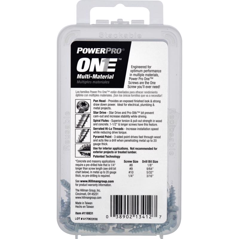 HILLMAN Power Pro No. 6 Ga. X 1/2 in. L Star Pan Head Coarse Multi-Material Screws, Pack of 5